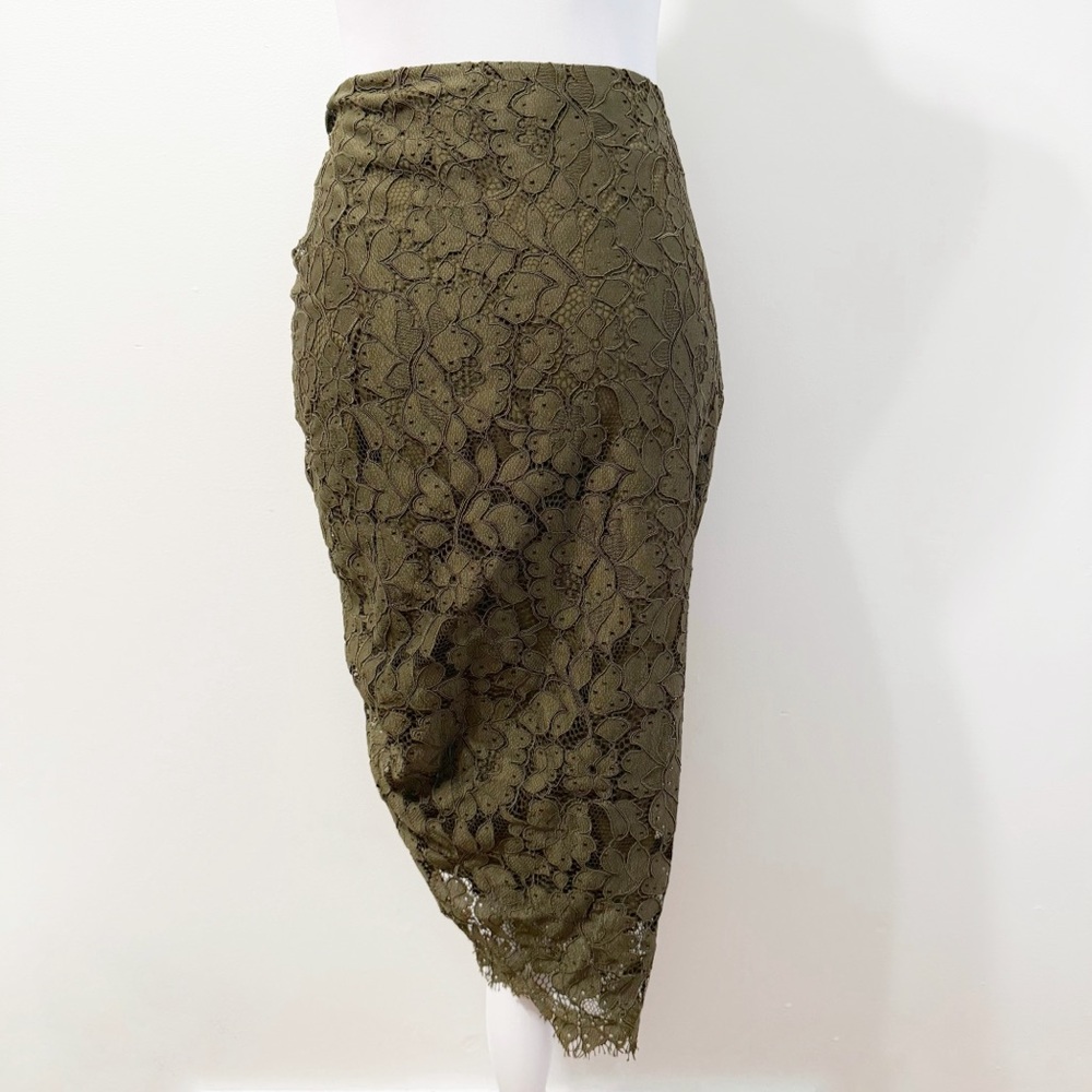 VERONICA BEARD ARMY GREEN LACE SIDE ZIP NOCHE SKIRT - Picture 4 of 11